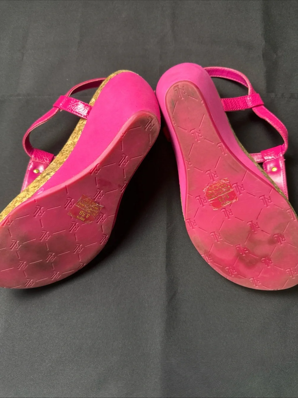 Ralph Lauren Hot Pink Cork Wedge Sandals Size 8.5